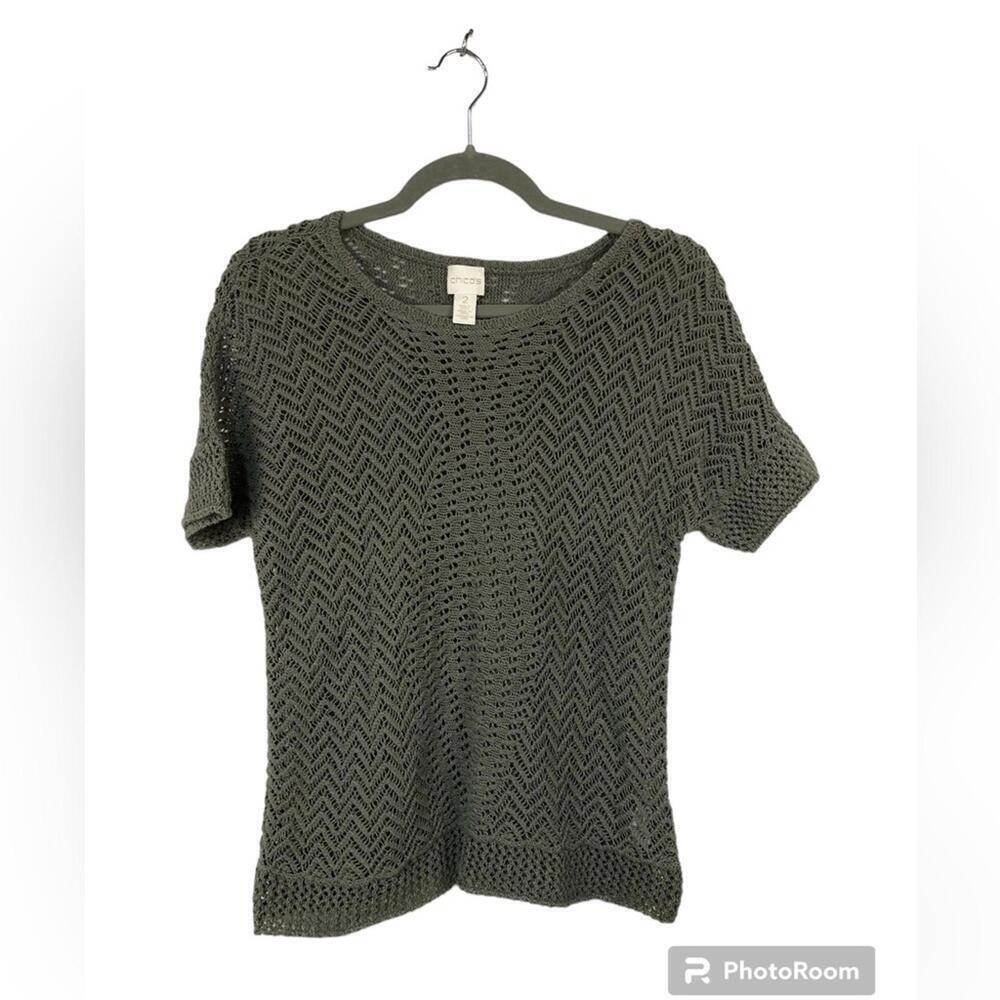 Chico’s Women’s Sweater Lacy Sage Pullover Short Sleeve (measures small!)
